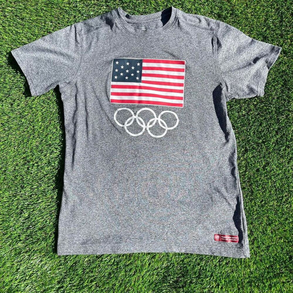 Gray Olympics T-Shirt Olympic Rings Team USA - Picture 1 of 6